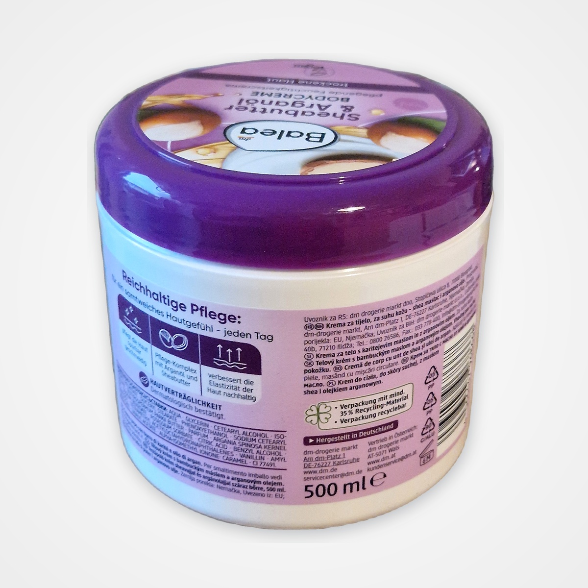 Crème Corps Nourrissante Beurre de Karité & Huile d'Argan - Balea (Grand Pot 500 ml)